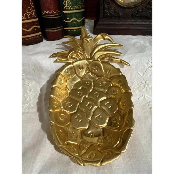 Other - VTG Solid Brass Pineapple Trinket, Keys, Pocket Change Dish 6.5” Colonial